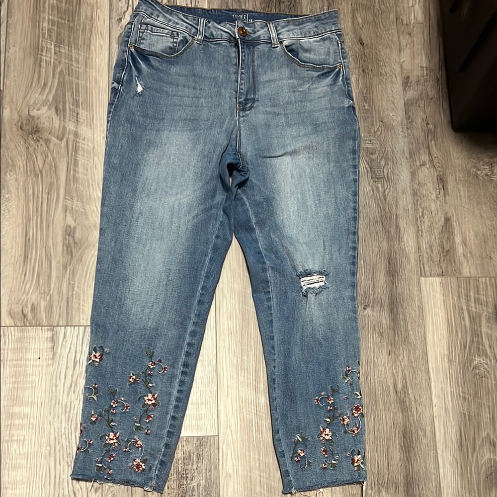 Time and Tru Blue Skinny Jeans with Floral Embroidery
